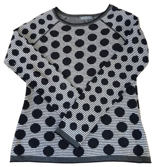 TITLE NINE Black/White Polka Dot Crew Neck Sweater - Picture 8 of 10